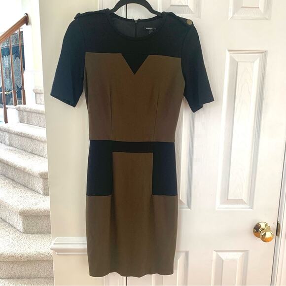 Mango Suit by MNG Brown & Black Contrast Sheath Dress w/ Brass Epaulette Detail - Picture 1 of 8